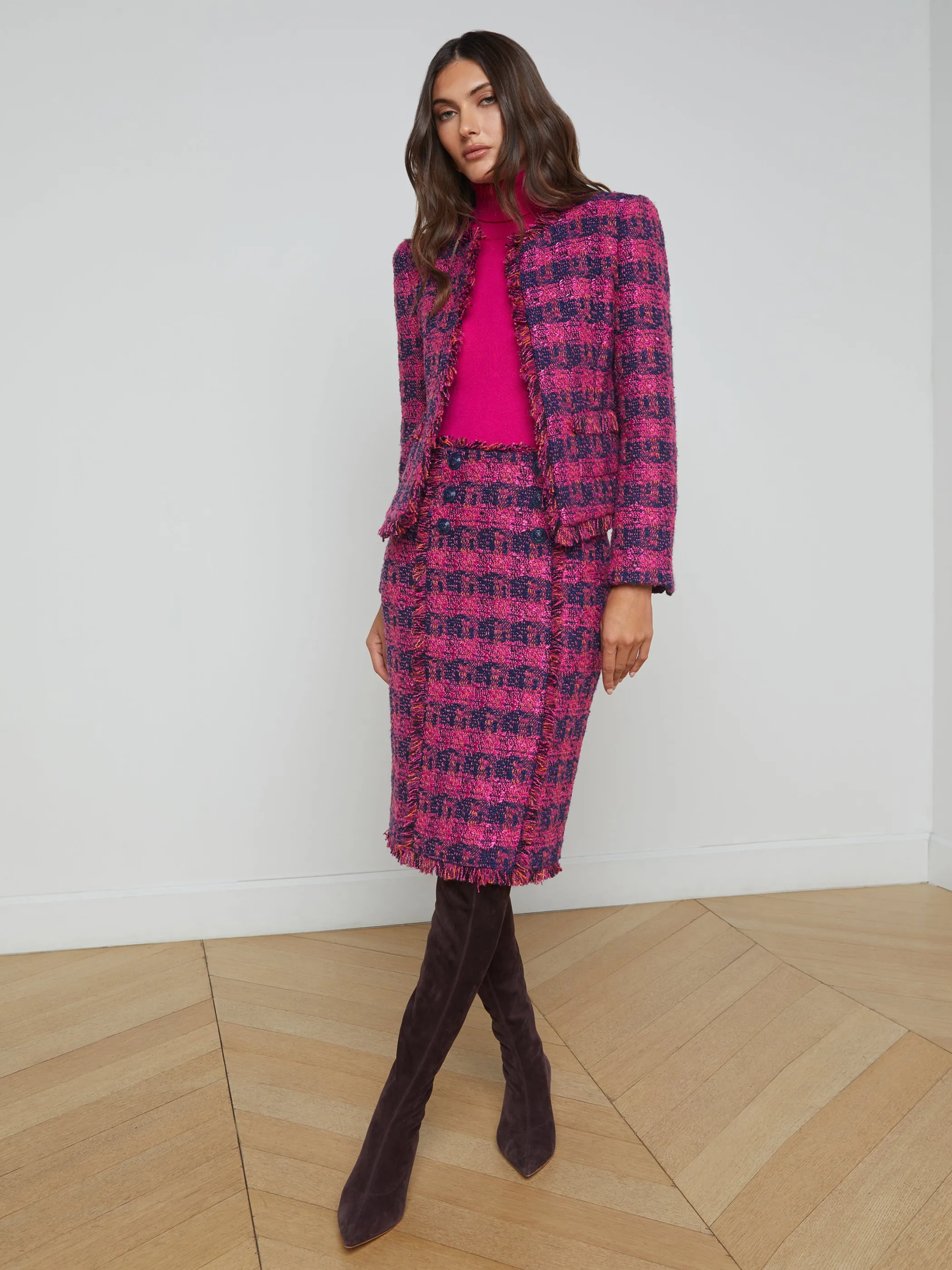 Matching Sets | Blazers & Jackets*L'AGENCE ANGELINA TWEED JACKET Midnight/Acai/RubyTweed