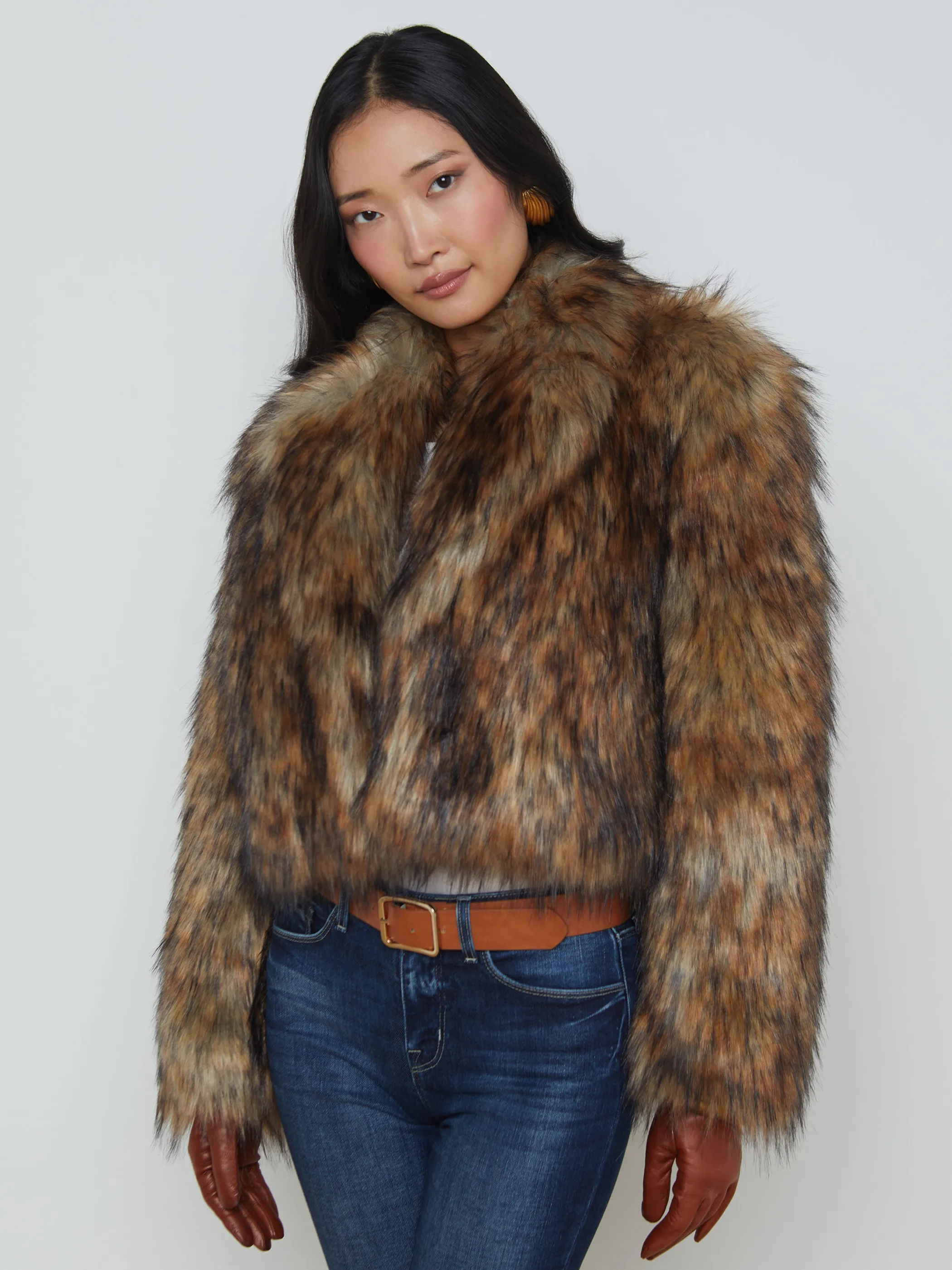 Outerwear | Blazers & Jackets*L'AGENCE AURA FAUX FUR COAT Tan/BlackFauxFur