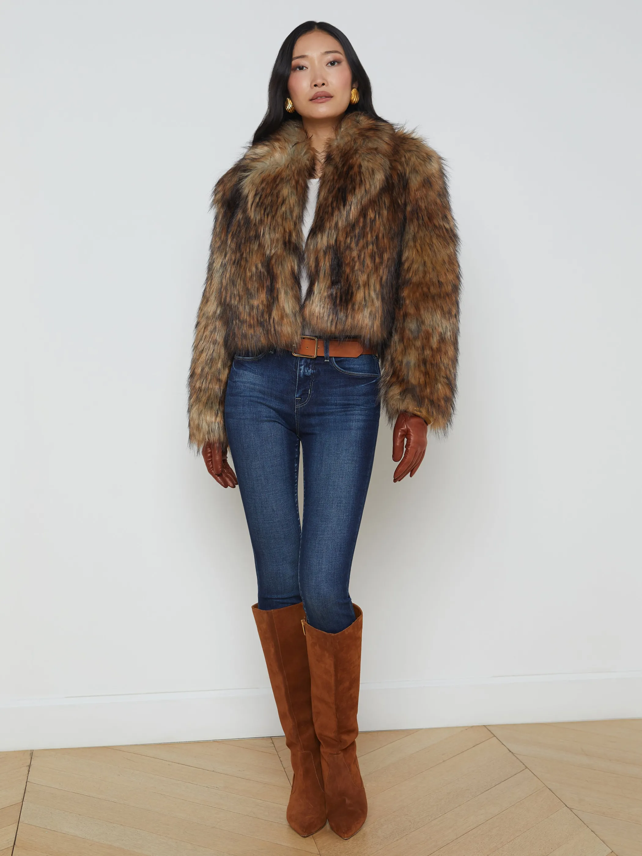 Outerwear | Blazers & Jackets*L'AGENCE AURA FAUX FUR COAT Tan/BlackFauxFur