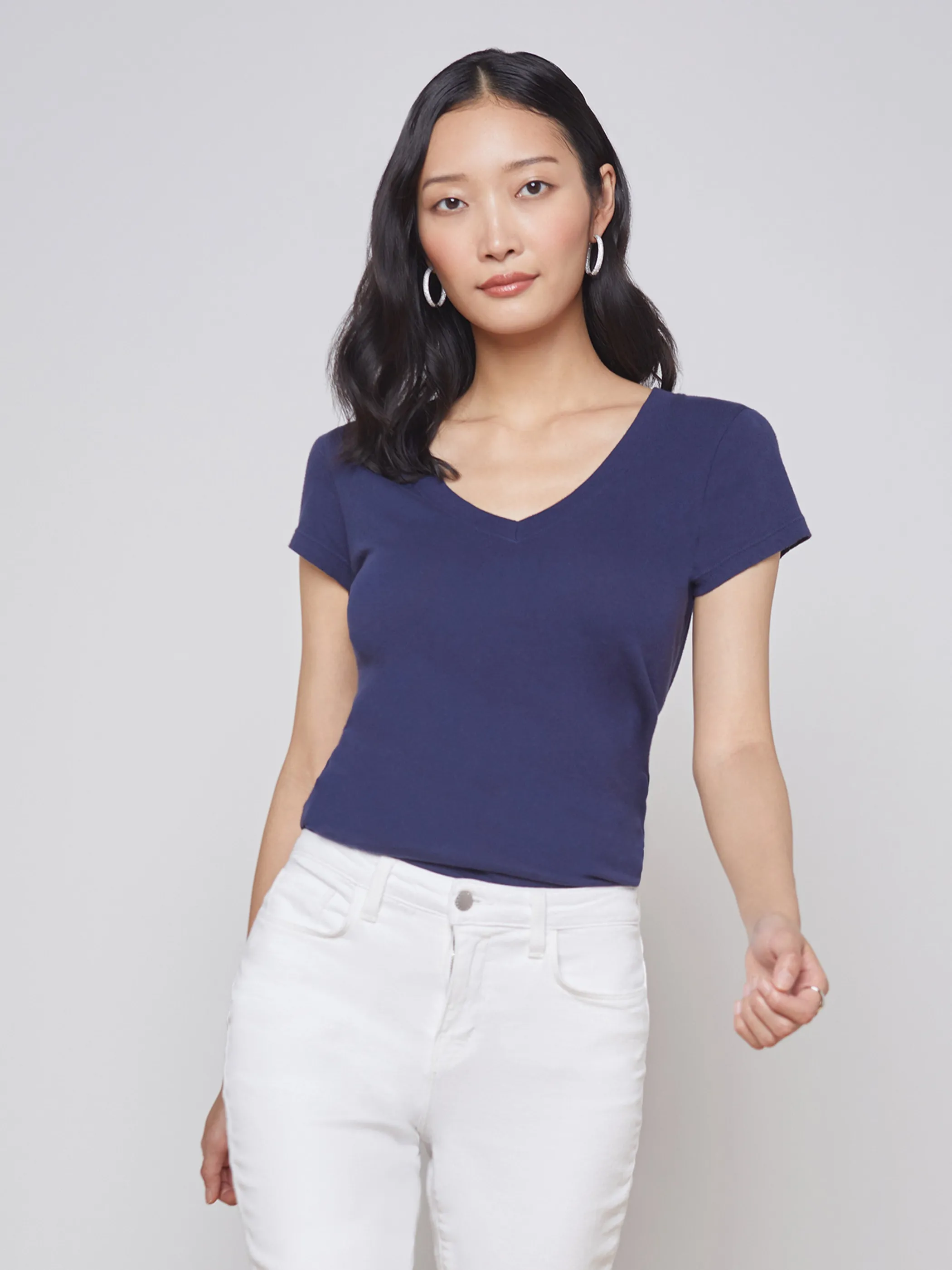 Tees*L'AGENCE BECCA COTTON V-NECK TEE Navy