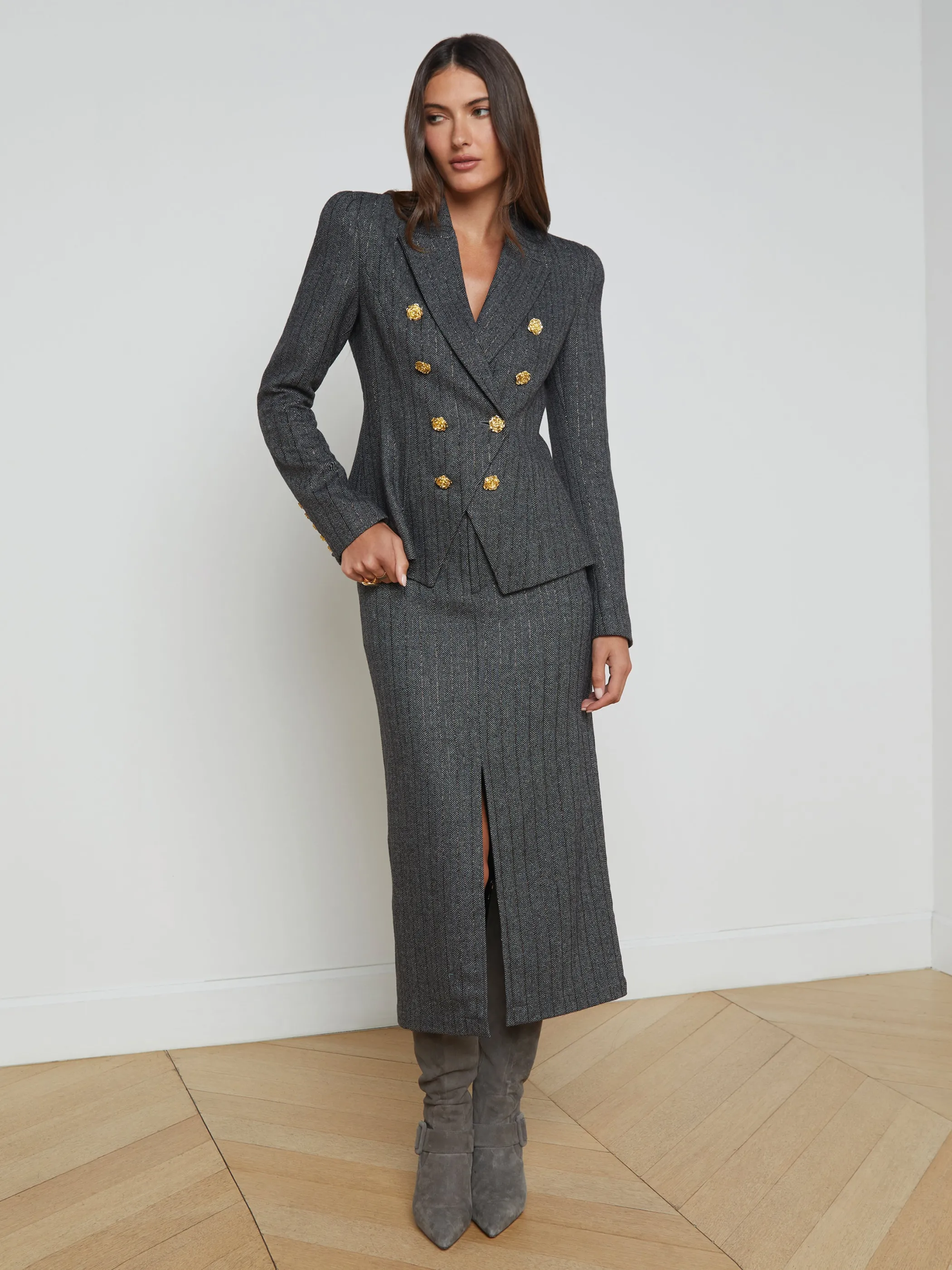 bethany_herringbone_blazer_2.webp Matching Sets | Blazers & Jackets*L'AGENCE BETHANY HERRINGBONE BLAZER GreyHerringbone