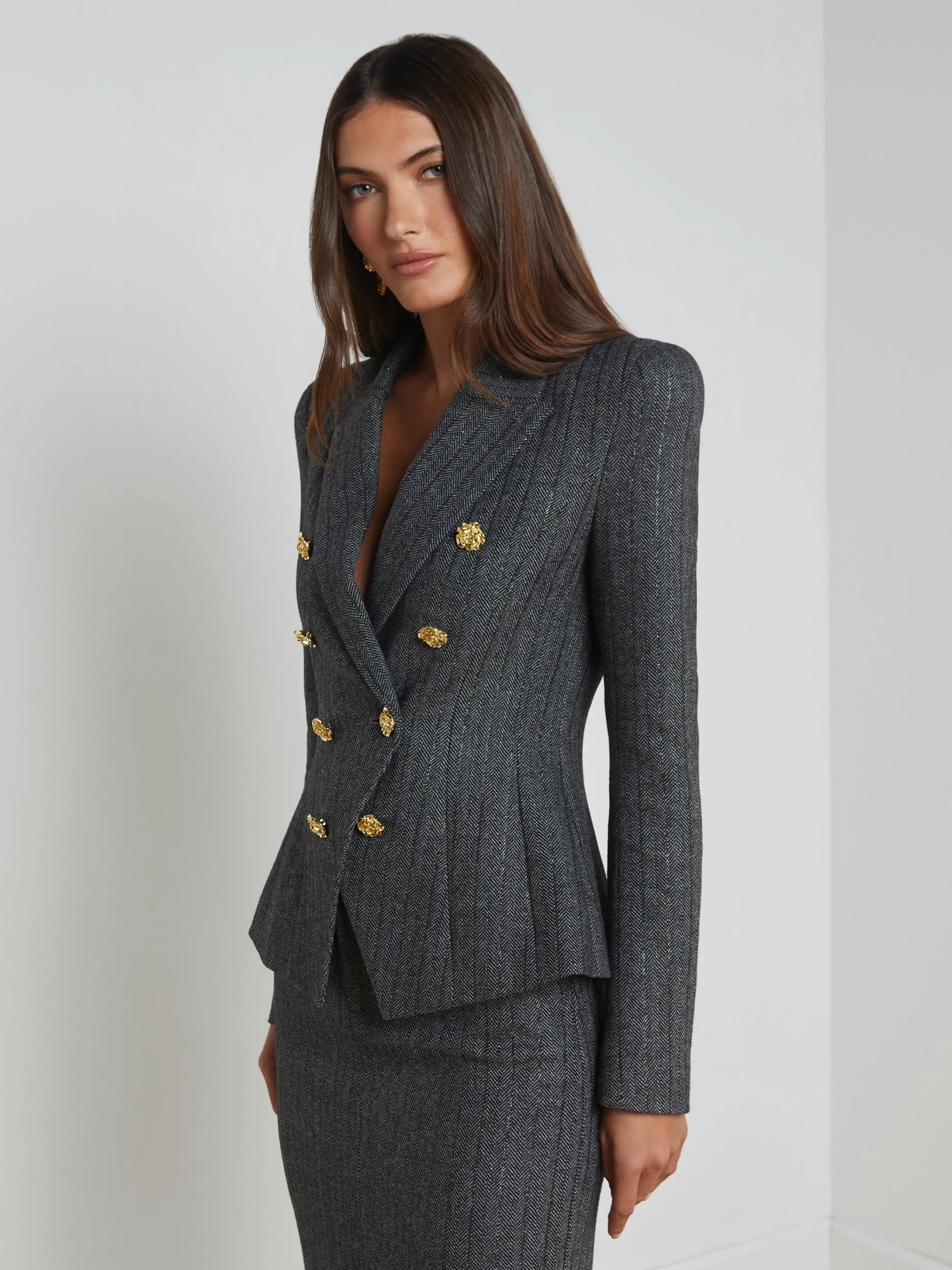 bethany_herringbone_blazer_3.webp Matching Sets | Blazers & Jackets*L'AGENCE BETHANY HERRINGBONE BLAZER GreyHerringbone