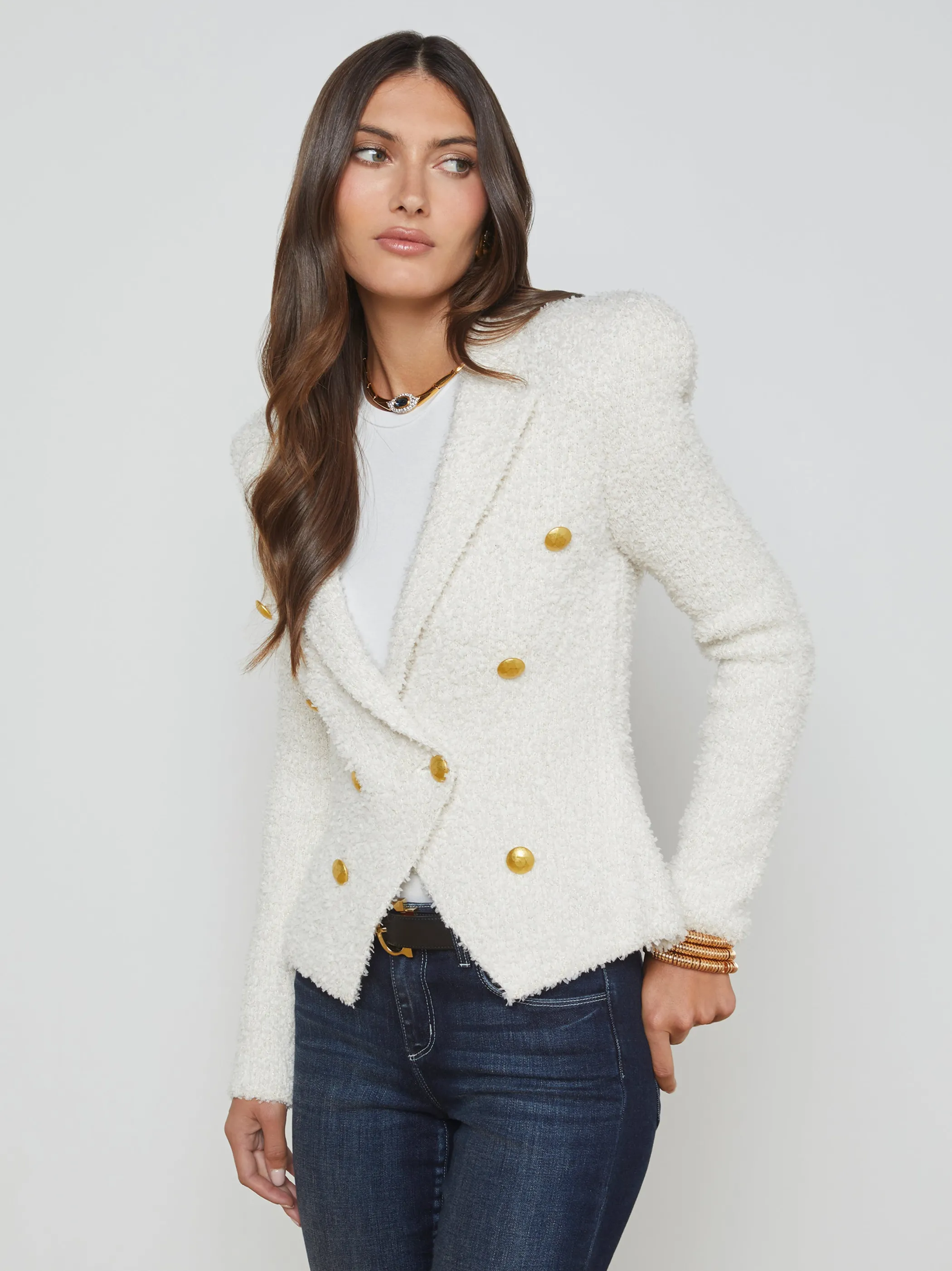 bethany_knit_blazer_2.webp Knitwear | Blazers & Jackets*L'AGENCE BETHANY KNIT BLAZER Ivory/Gold