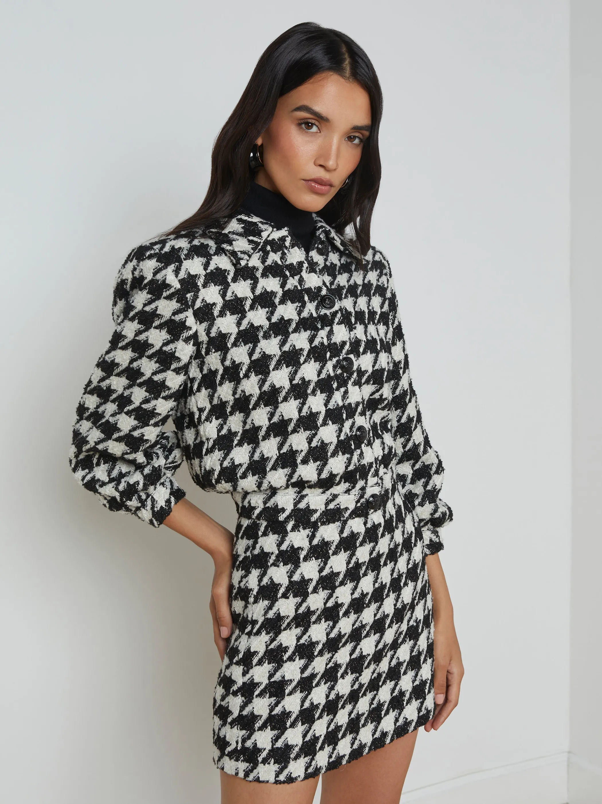 Matching Sets | Blazers & Jackets*L'AGENCE BRIDGES HOUNDSTOOTH JACKET Ecru/Black/GoldHoundstooth