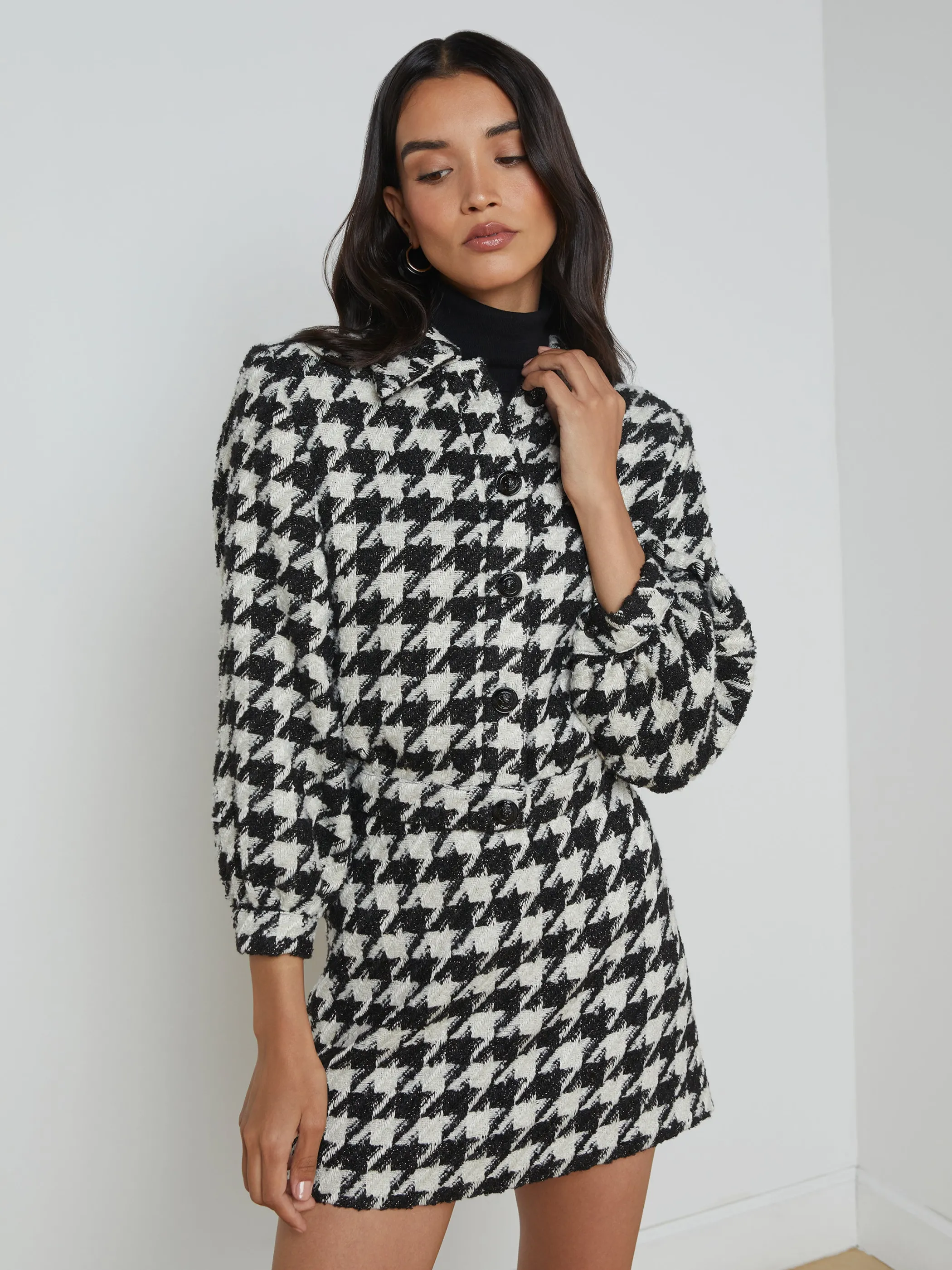 Matching Sets | Blazers & Jackets*L'AGENCE BRIDGES HOUNDSTOOTH JACKET Ecru/Black/GoldHoundstooth