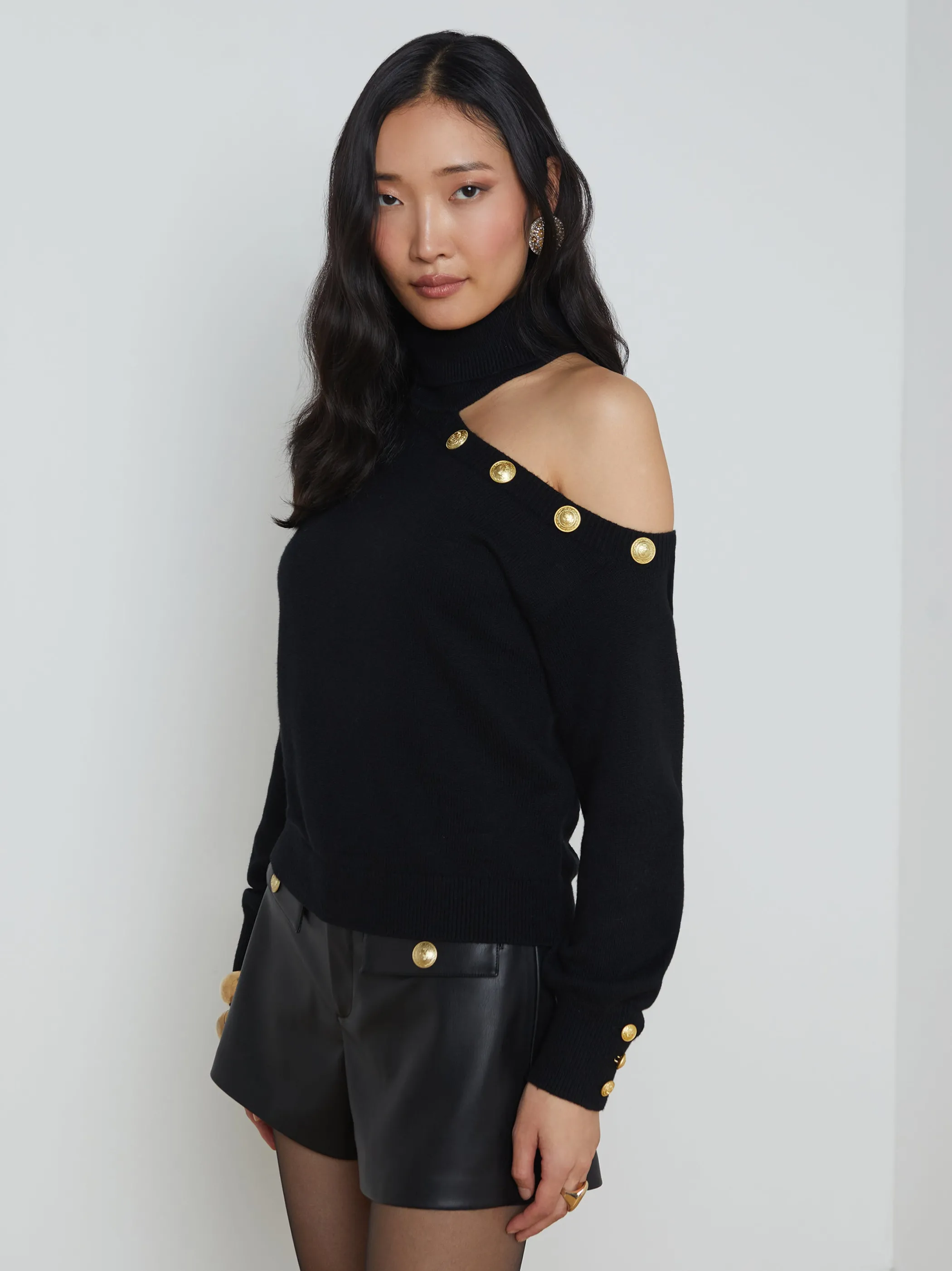 Knitwear*L'AGENCE BRIXIE CUTOUT TURTLENECK Black/Gold