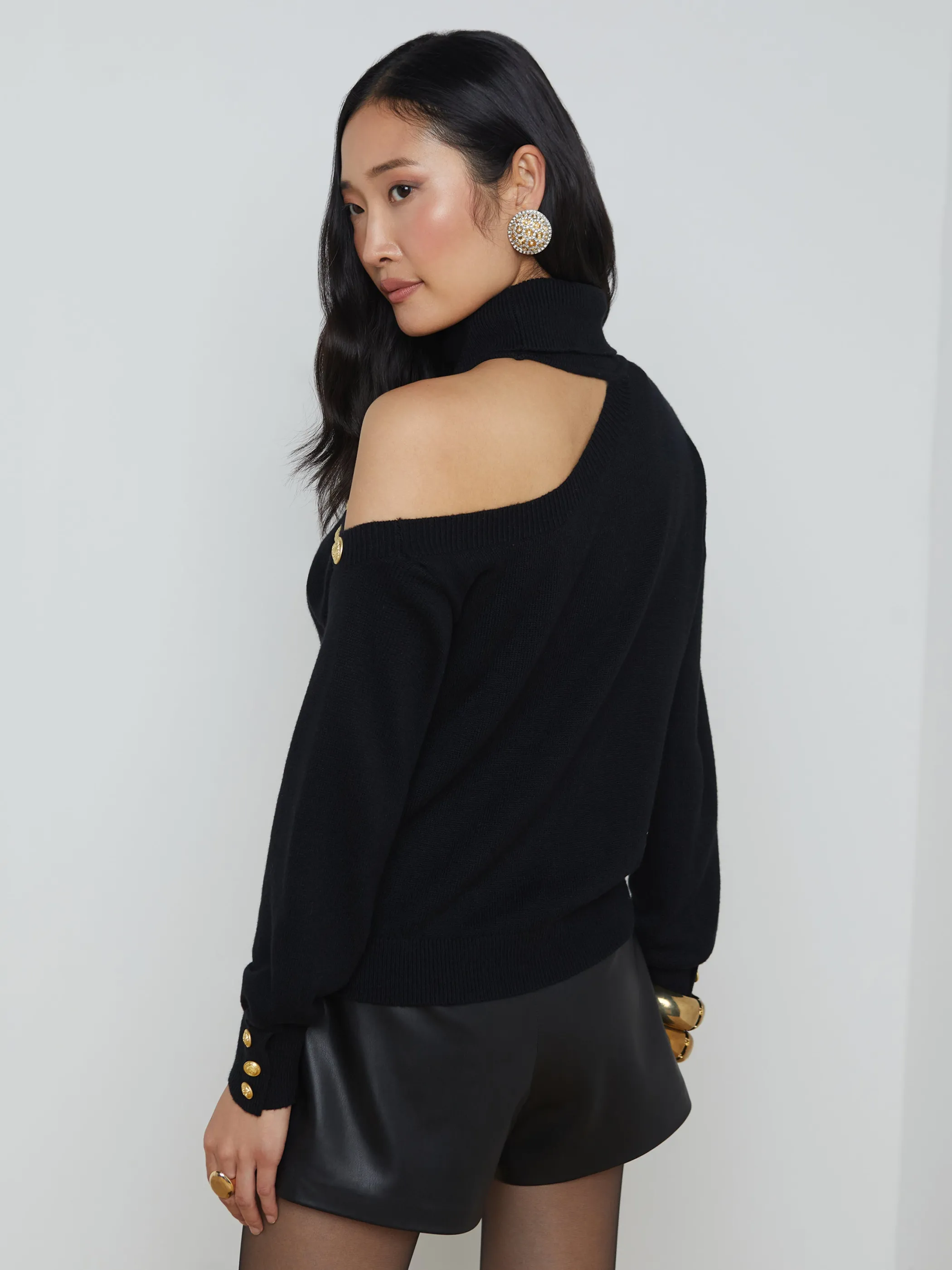Knitwear*L'AGENCE BRIXIE CUTOUT TURTLENECK Black/Gold