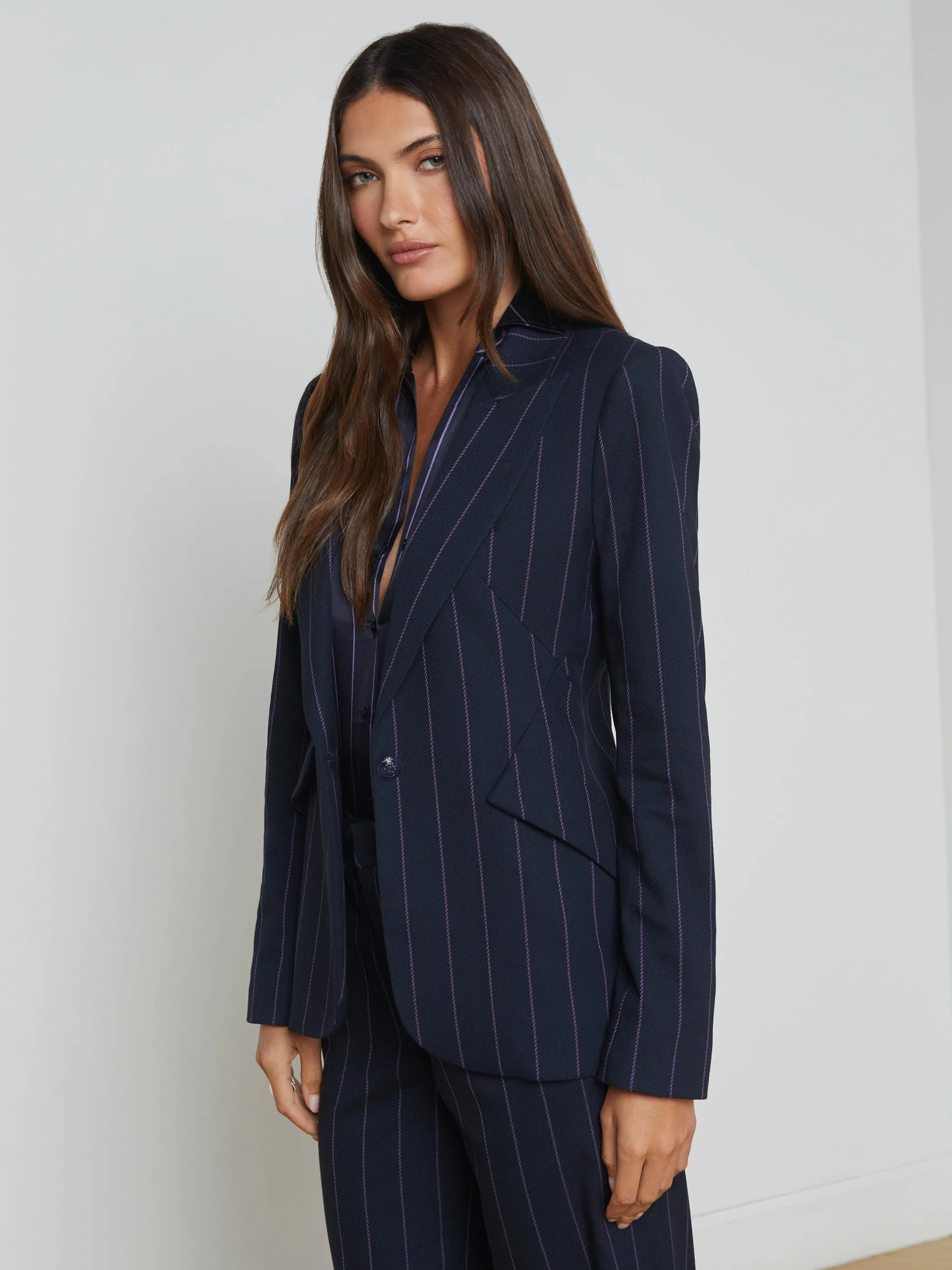 chamberlain_pinstriped_blazer_2.webp Matching Sets | Blazers & Jackets*L'AGENCE CHAMBERLAIN PINSTRIPED BLAZER Midnight/LightPurplePinstripe