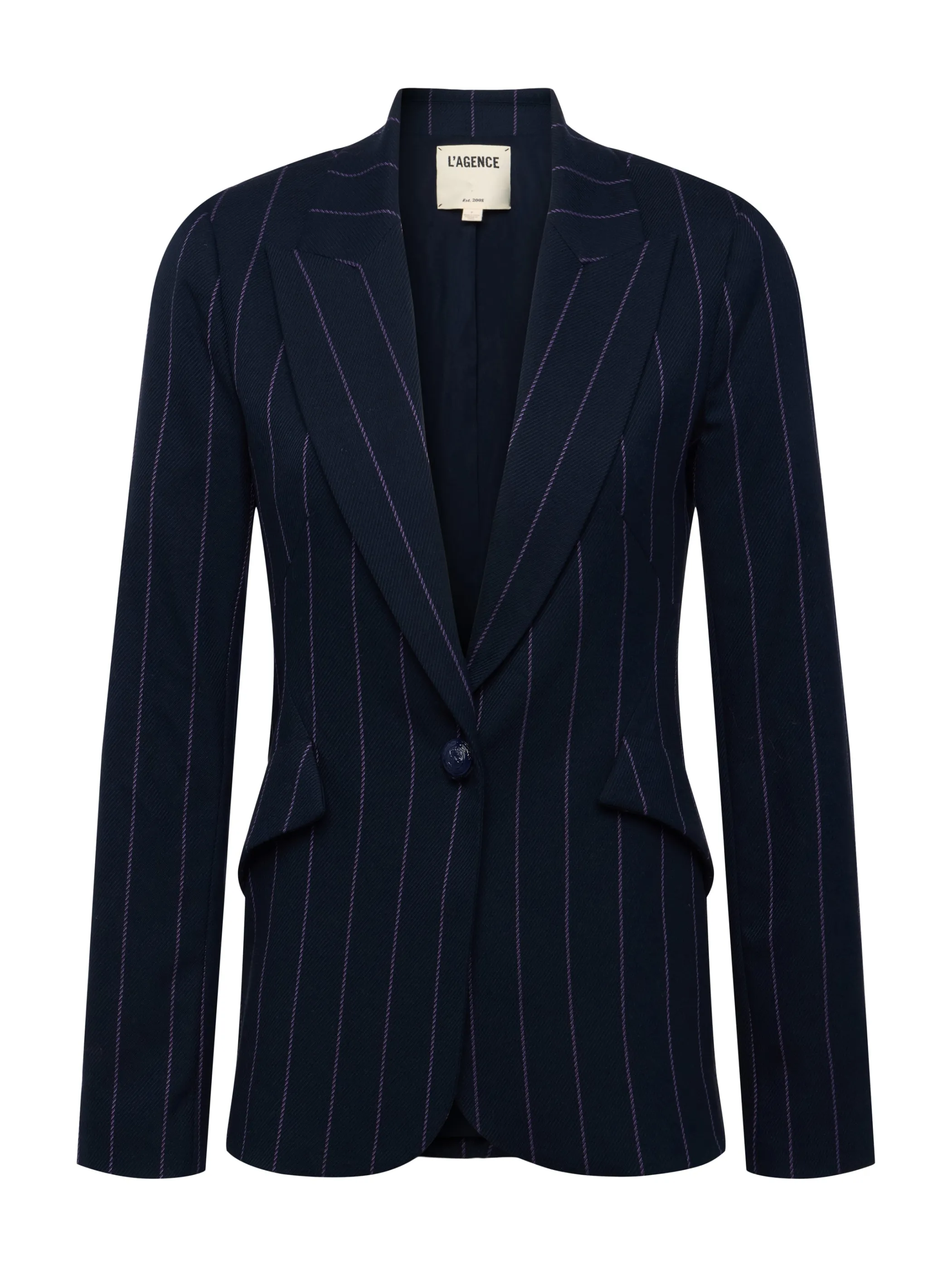 chamberlain_pinstriped_blazer_5.webp Matching Sets | Blazers & Jackets*L'AGENCE CHAMBERLAIN PINSTRIPED BLAZER Midnight/LightPurplePinstripe