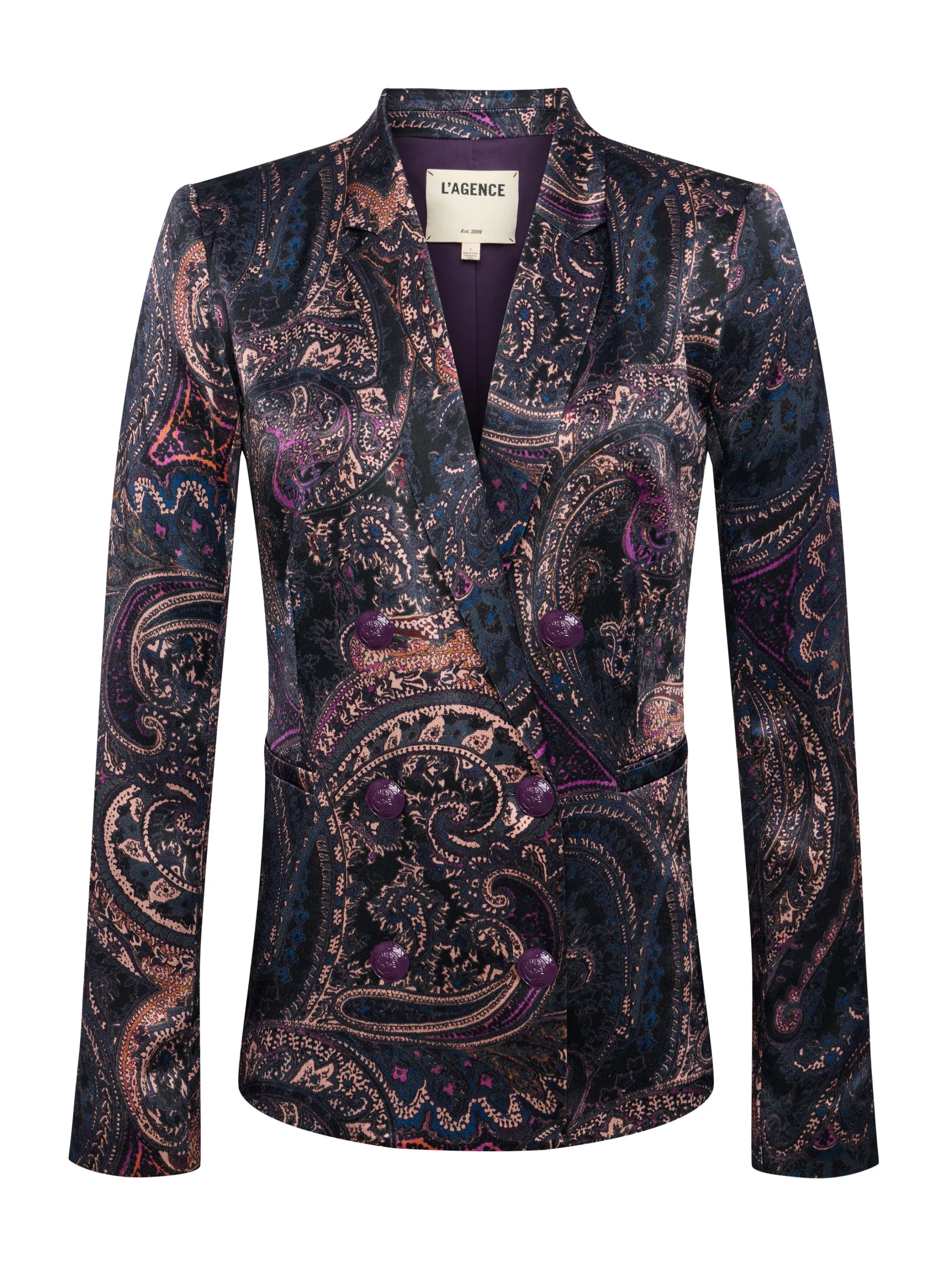 colin_satin_blazer_5.webp Matching Sets | Blazers & Jackets*L'AGENCE COLIN SATIN BLAZER PlumMultiBoutePaisley