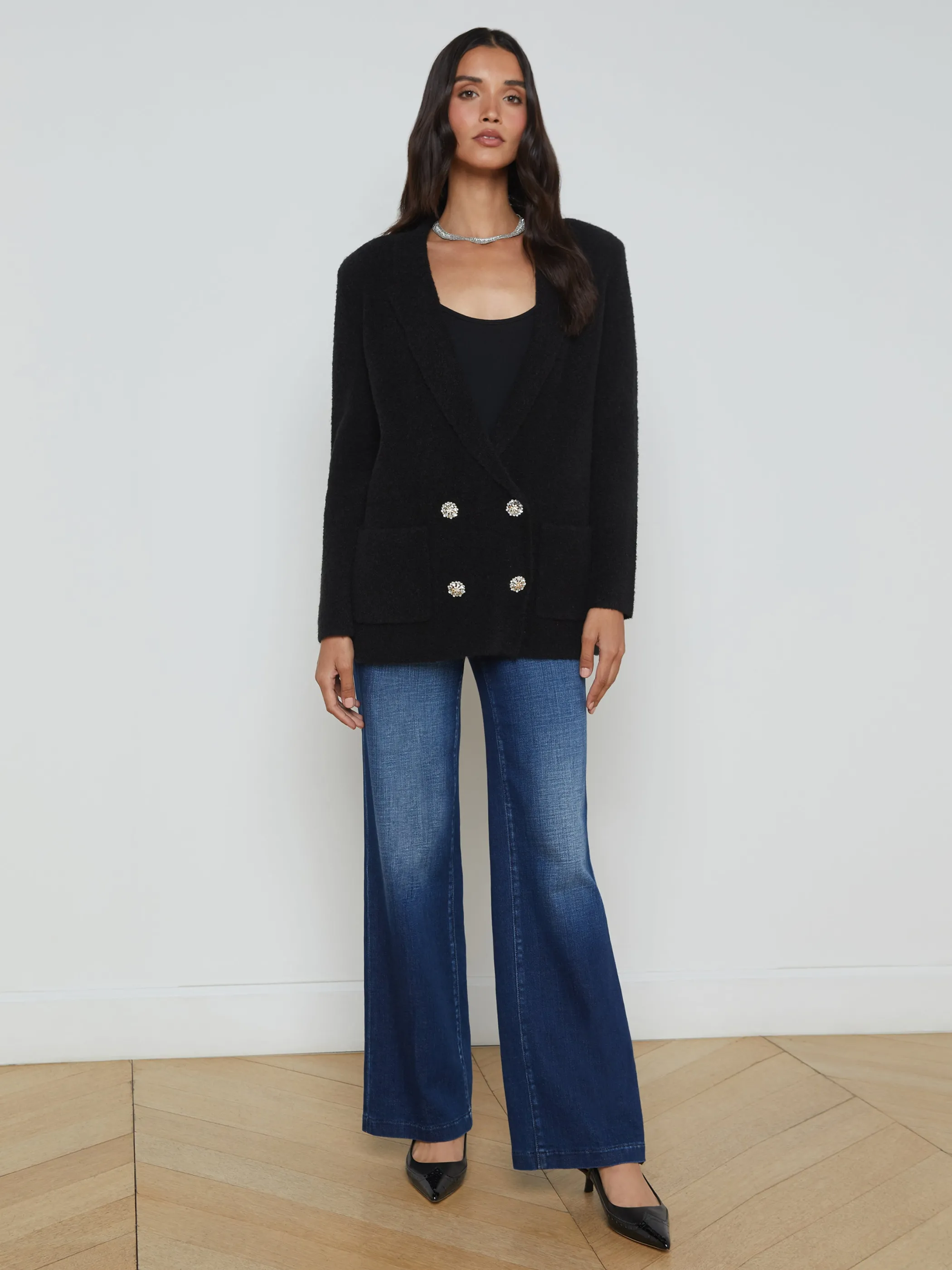 eileen_knit_boyfriend_blazer_2.webp Knitwear | Blazers & Jackets*L'AGENCE EILEEN KNIT BOYFRIEND BLAZER Black/Crystal