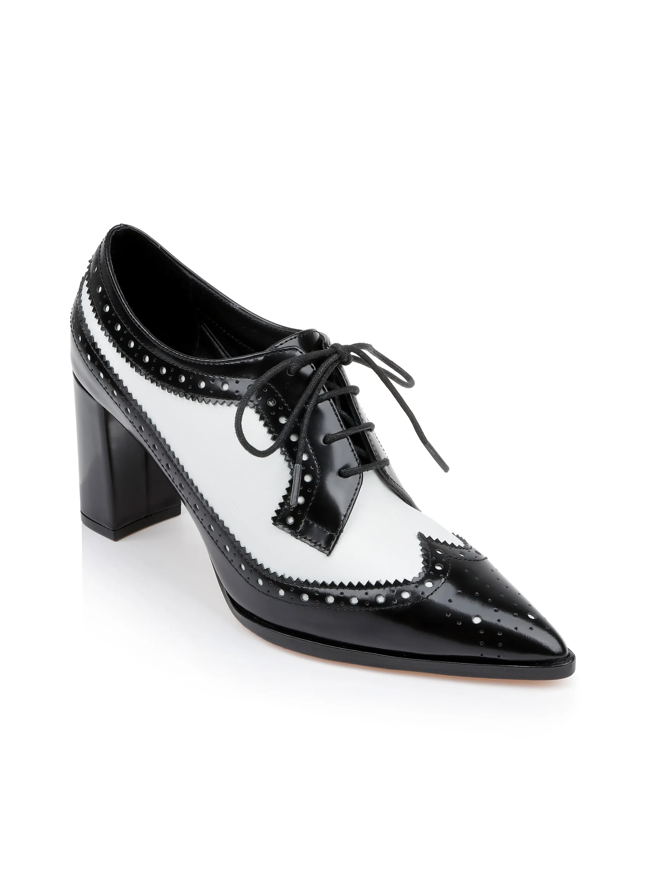Heels*L'AGENCE ELODIE LEATHER OXFORD PUMP Black/WhitePatent