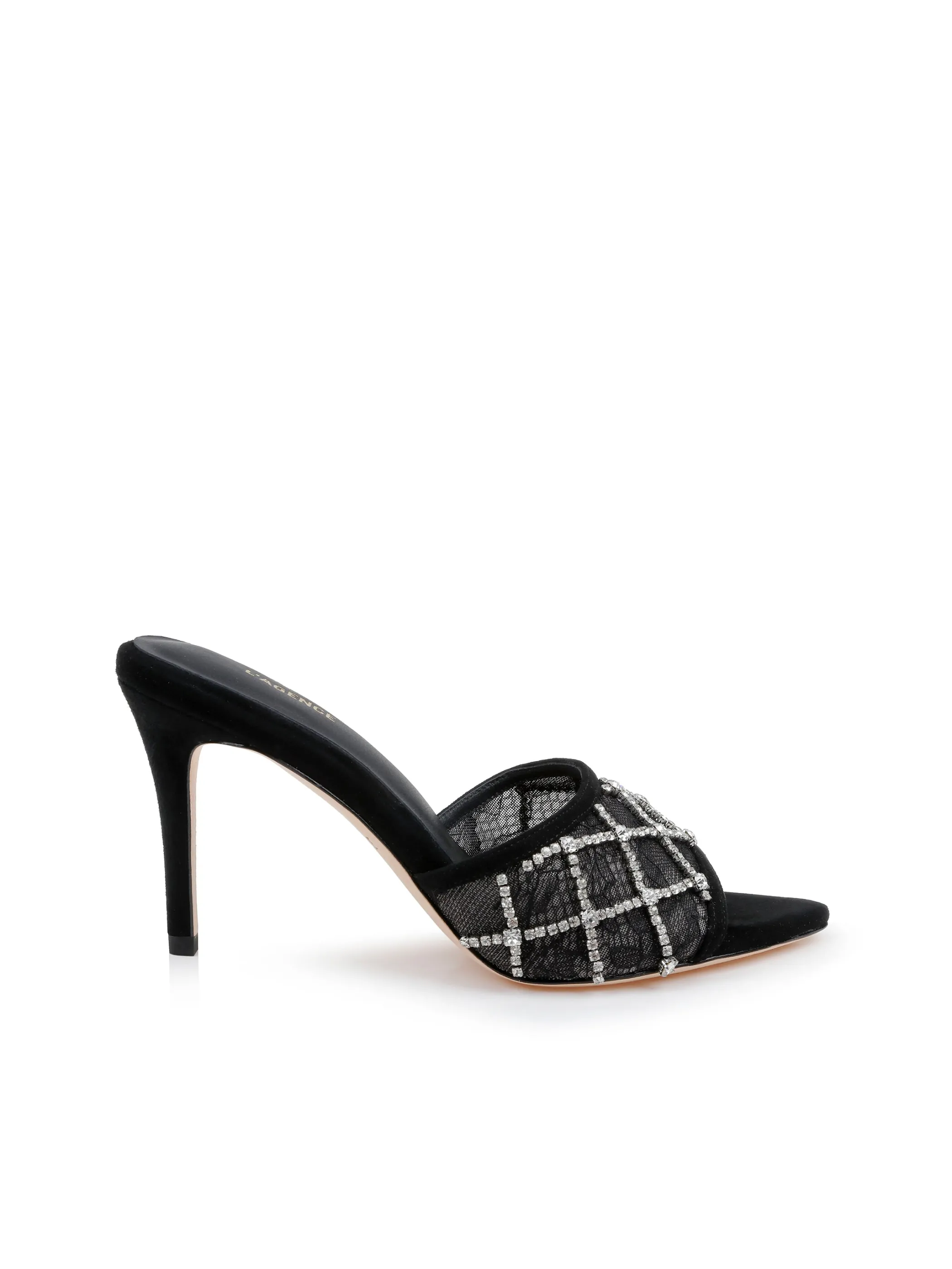 Heels*L'AGENCE FERNANDE EMBELLISHED SANDAL BlackLace/Crystal