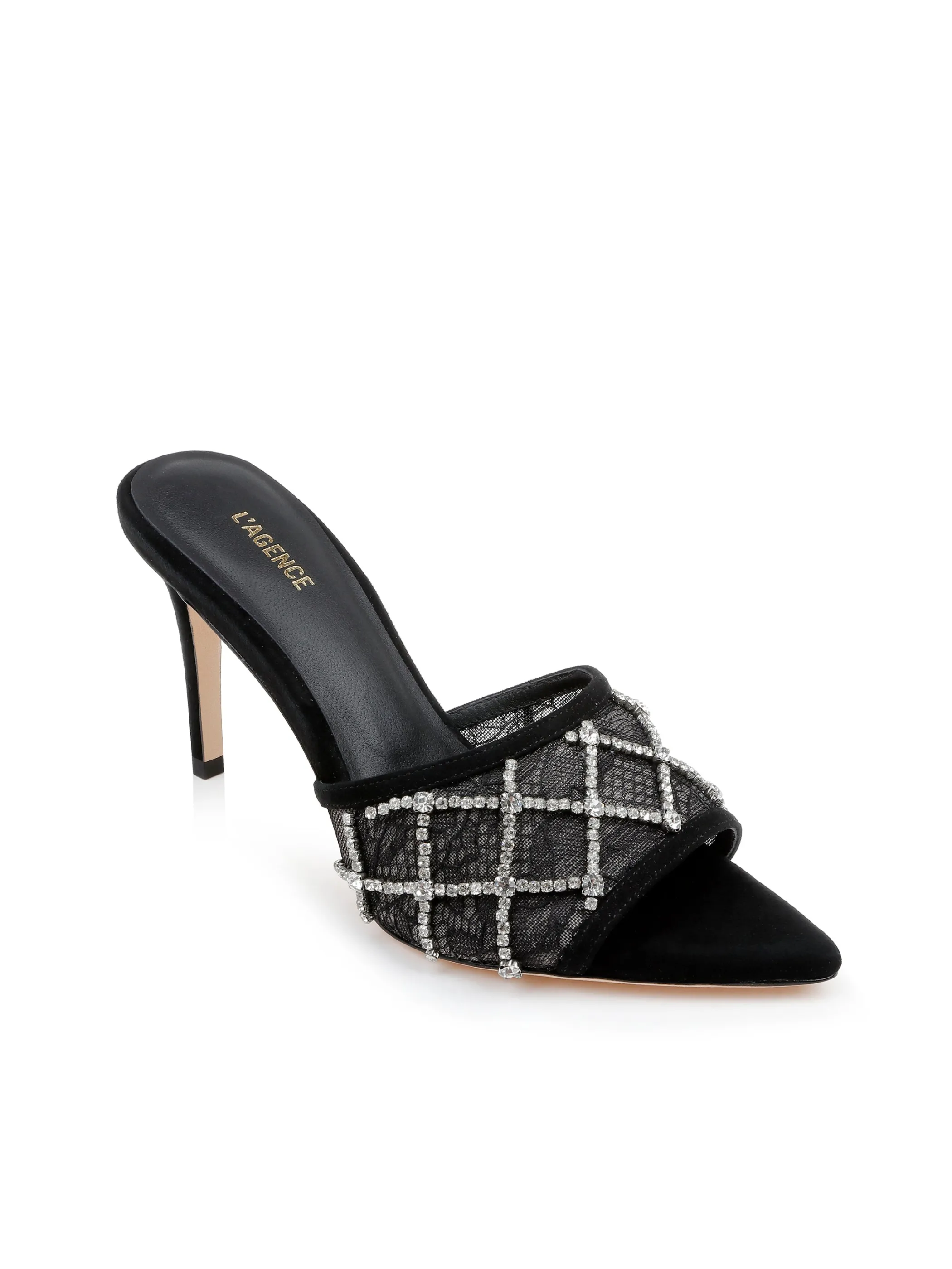 Heels*L'AGENCE FERNANDE EMBELLISHED SANDAL BlackLace/Crystal