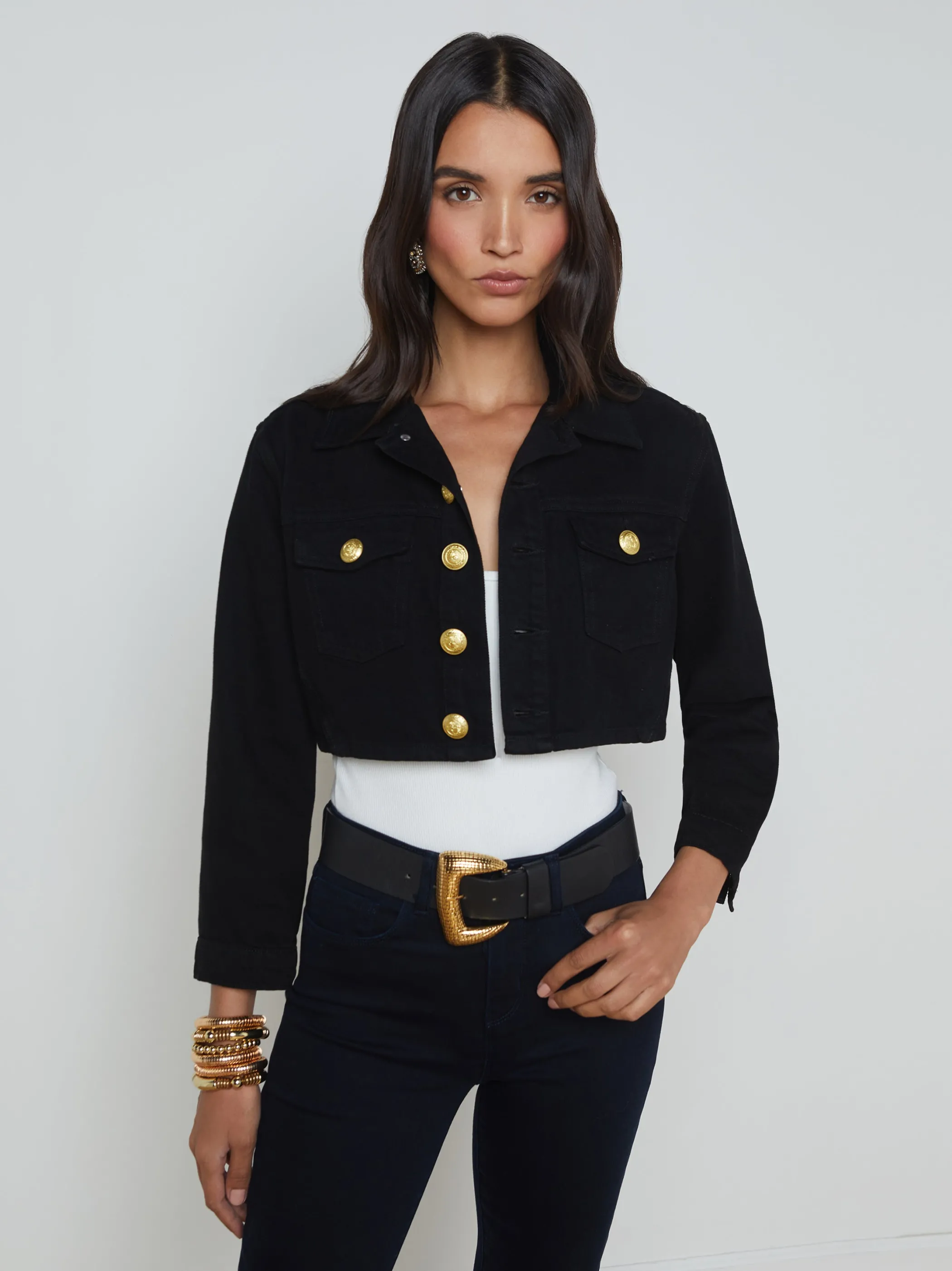 Denim Jackets | New Denim*L'AGENCE GENEVIE CROPPED DENIM JACKET Noir