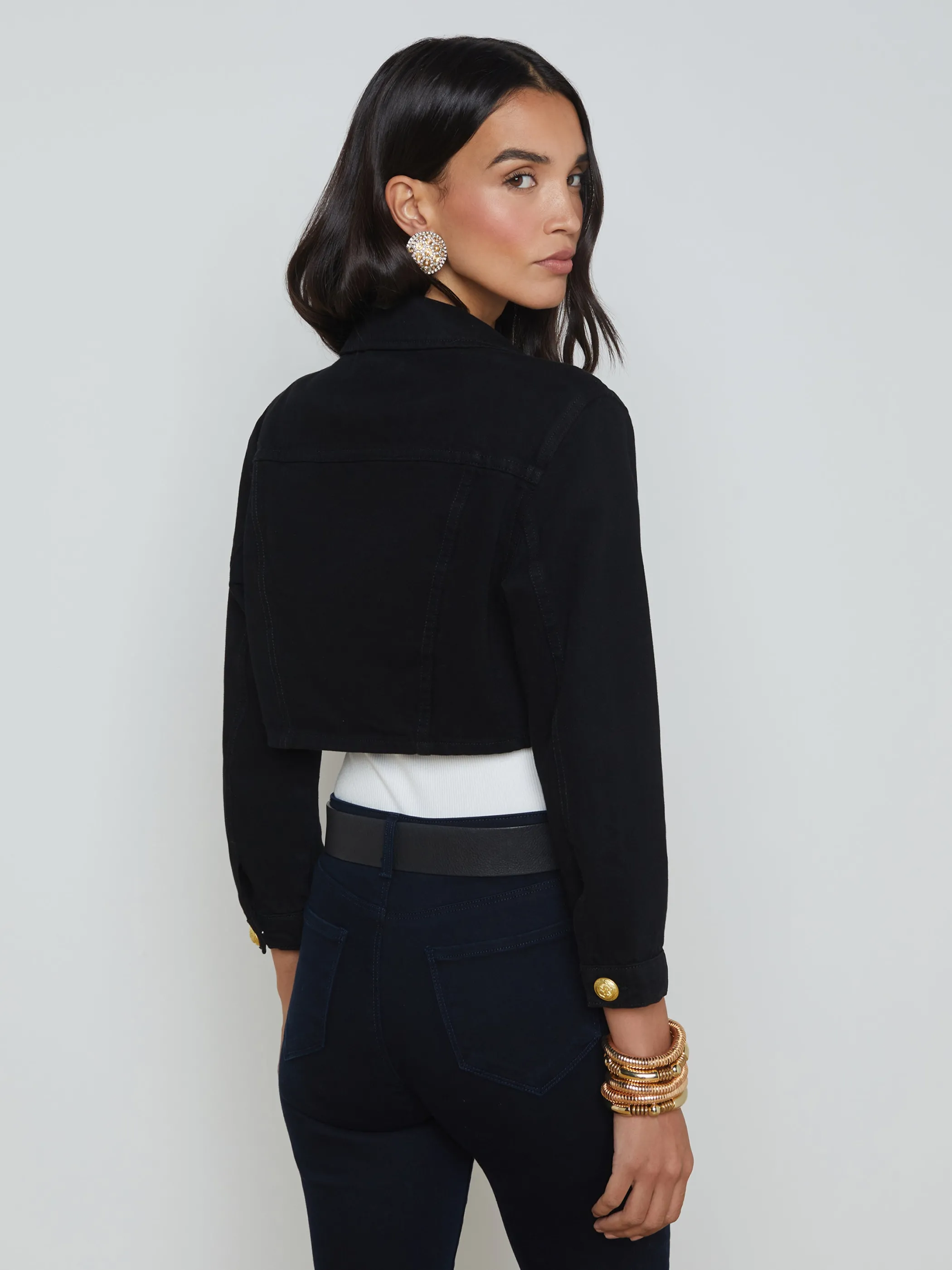 genevie_cropped_denim_jacket_2.webp Denim Jackets | New Denim*L'AGENCE GENEVIE CROPPED DENIM JACKET Noir