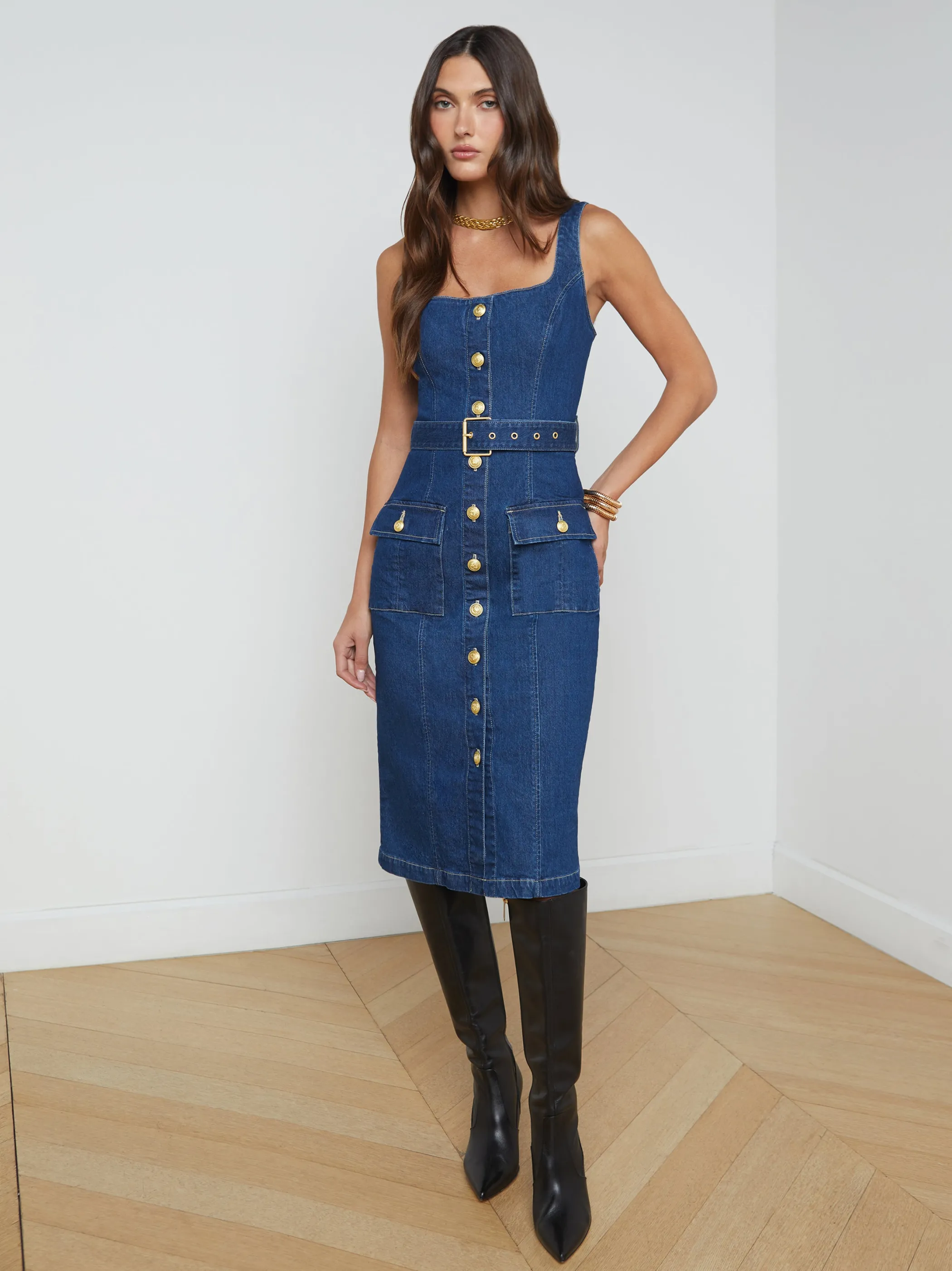 idy_buttonfront_dress_2.webp Dresses & Jumpsuits*L'AGENCE IDY BUTTON-FRONT DRESS Glendale