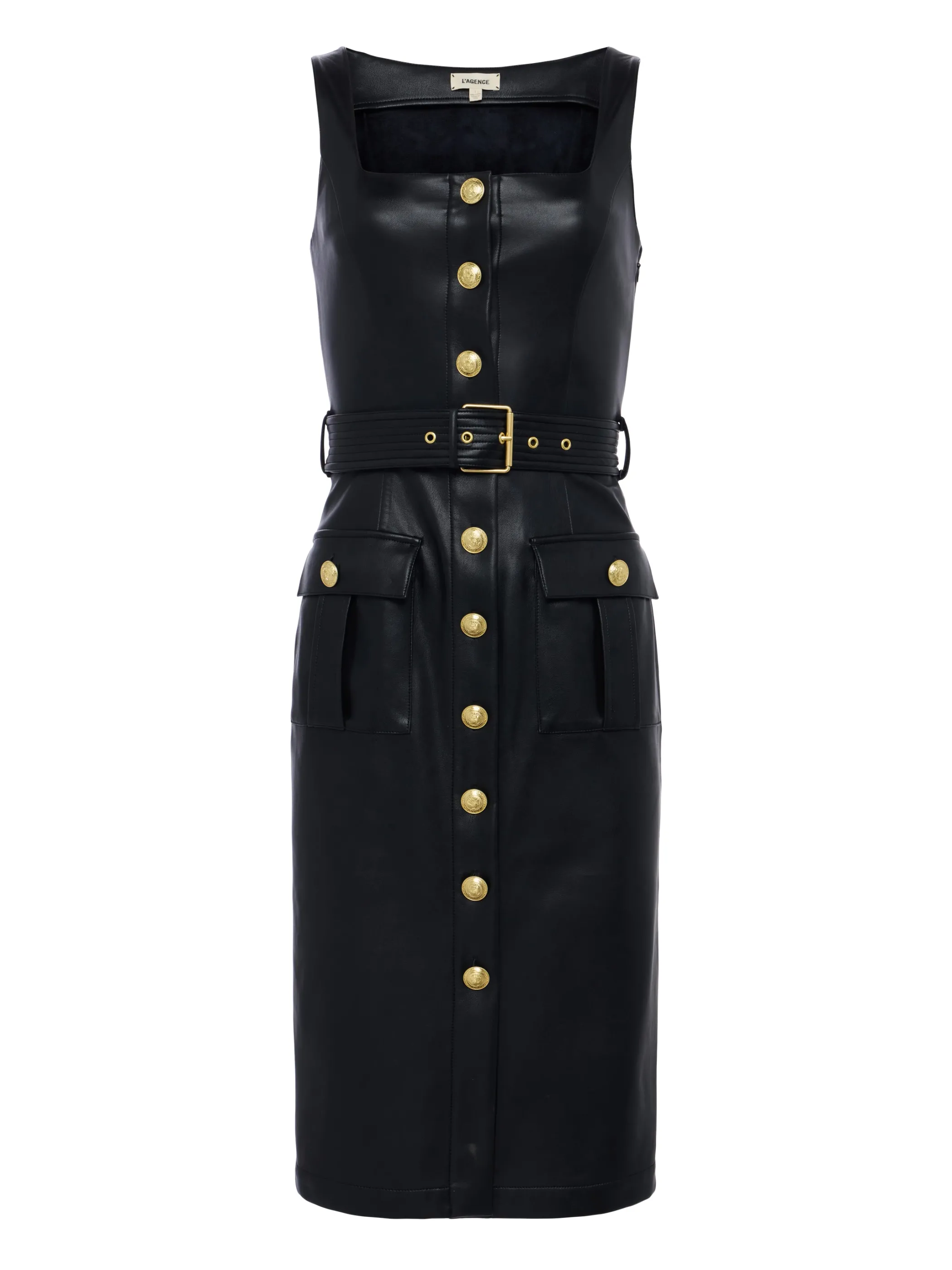 idy_buttonfront_dress_5-1.webp Dresses & Jumpsuits*L'AGENCE IDY BUTTON-FRONT DRESS BlackLeather/Gold