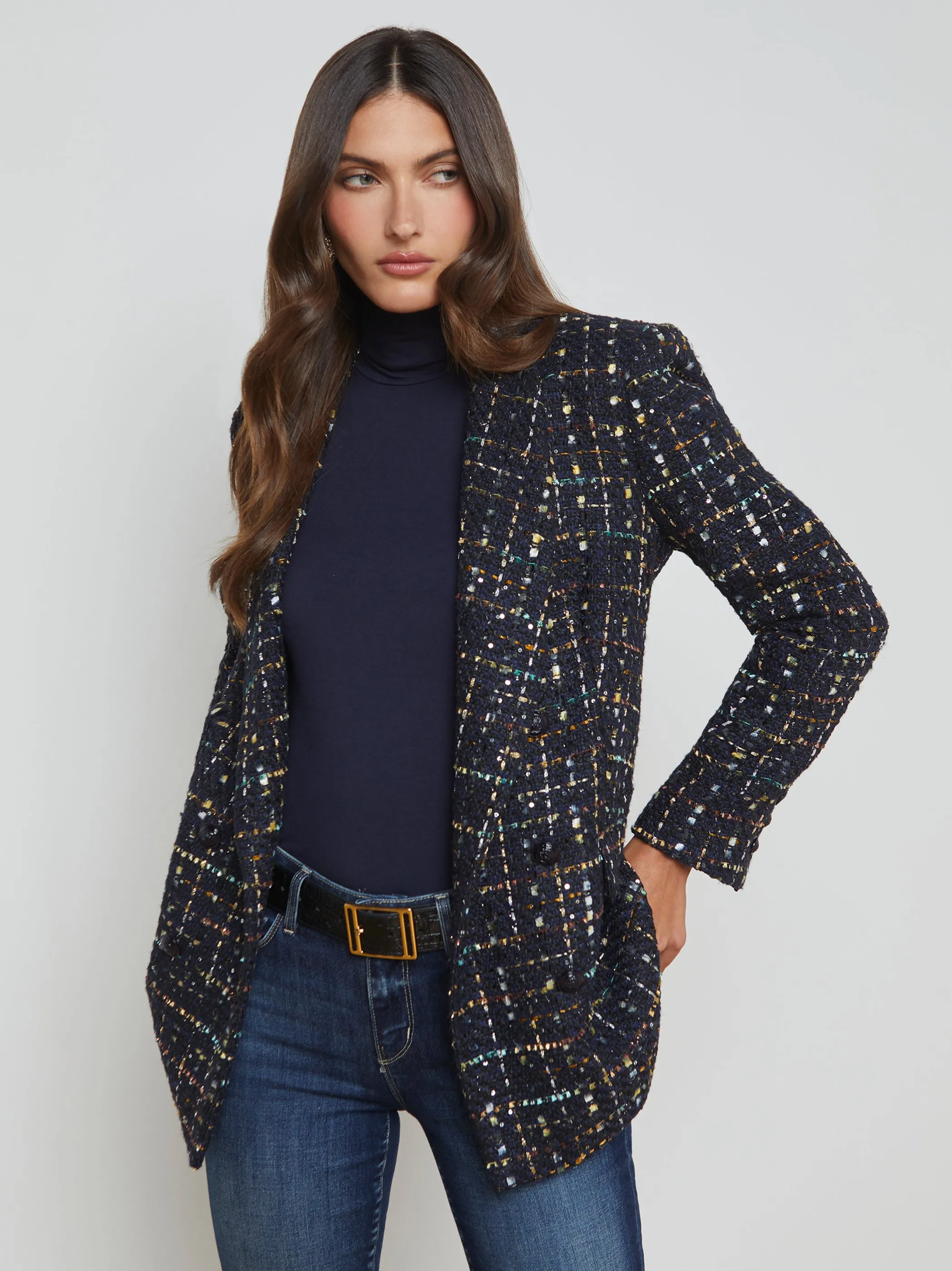 Matching Sets | Blazers & Jackets*L'AGENCE JAYDA TWEED BLAZER Midnight/MustardPlaid