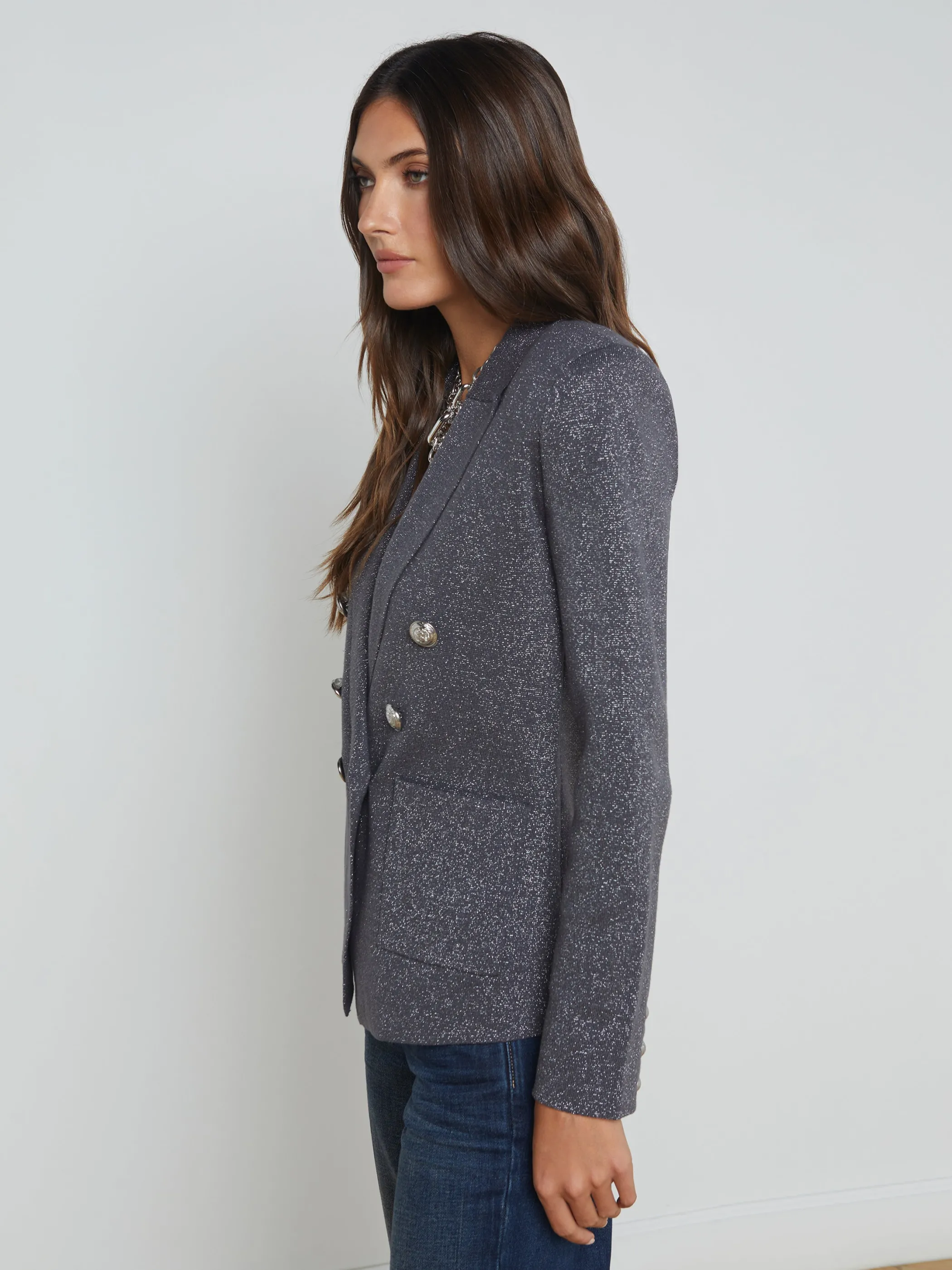 kenzie_metallic_knit_blazer_2.webp Knitwear | Blazers & Jackets*L'AGENCE KENZIE METALLIC KNIT BLAZER DarkShadow/Silver