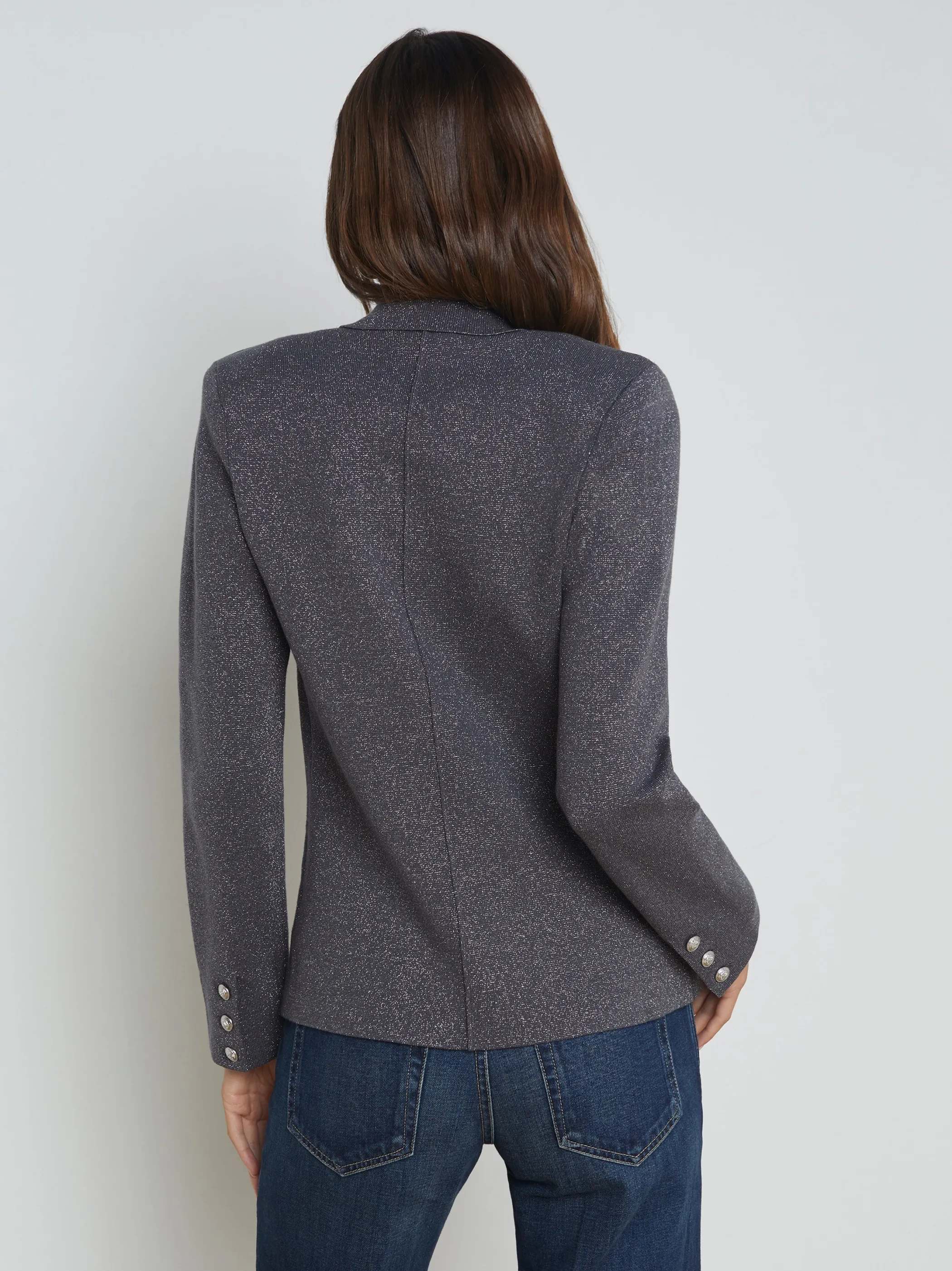 kenzie_metallic_knit_blazer_3.webp Knitwear | Blazers & Jackets*L'AGENCE KENZIE METALLIC KNIT BLAZER DarkShadow/Silver