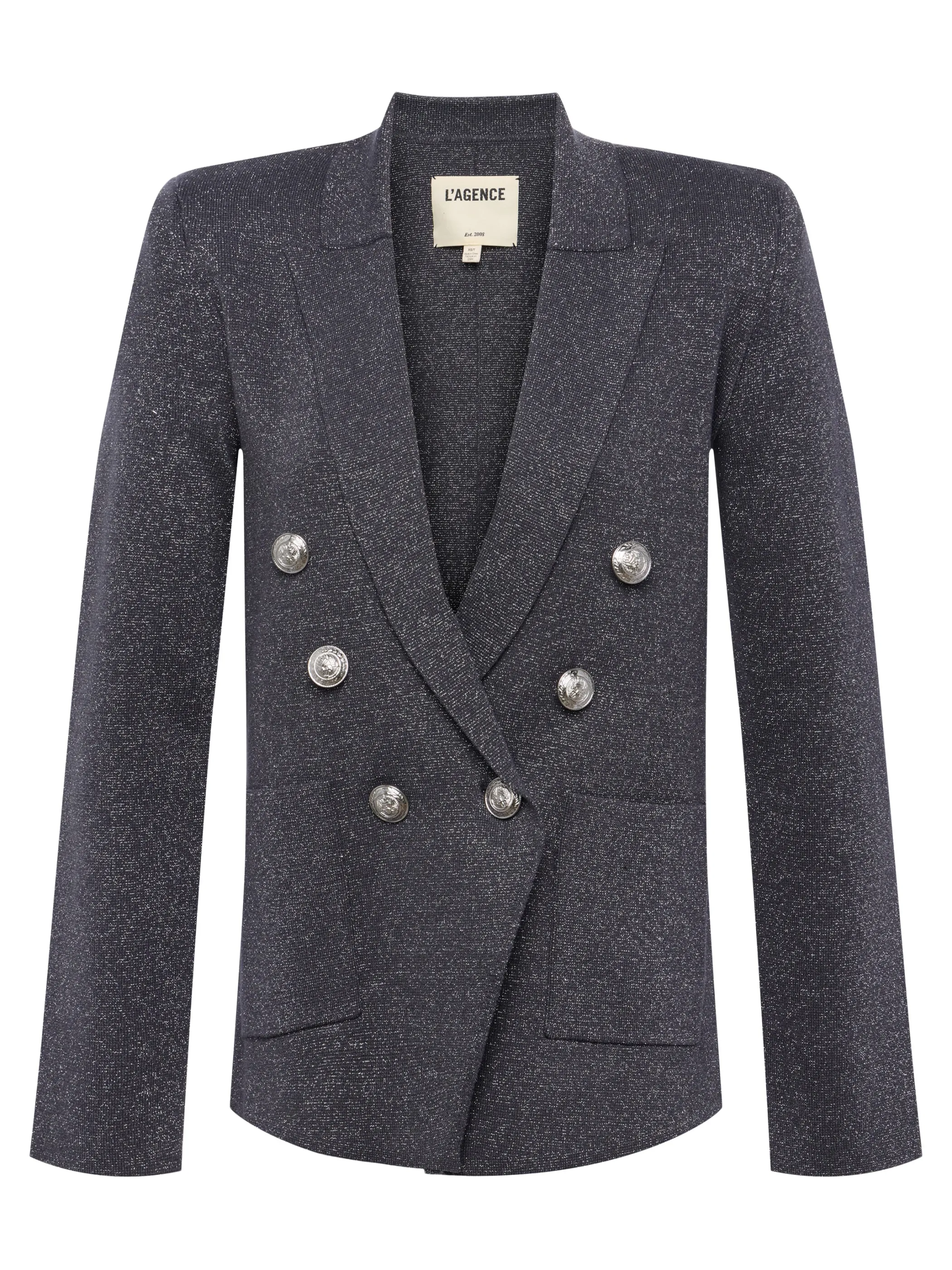 kenzie_metallic_knit_blazer_6.webp Knitwear | Blazers & Jackets*L'AGENCE KENZIE METALLIC KNIT BLAZER DarkShadow/Silver