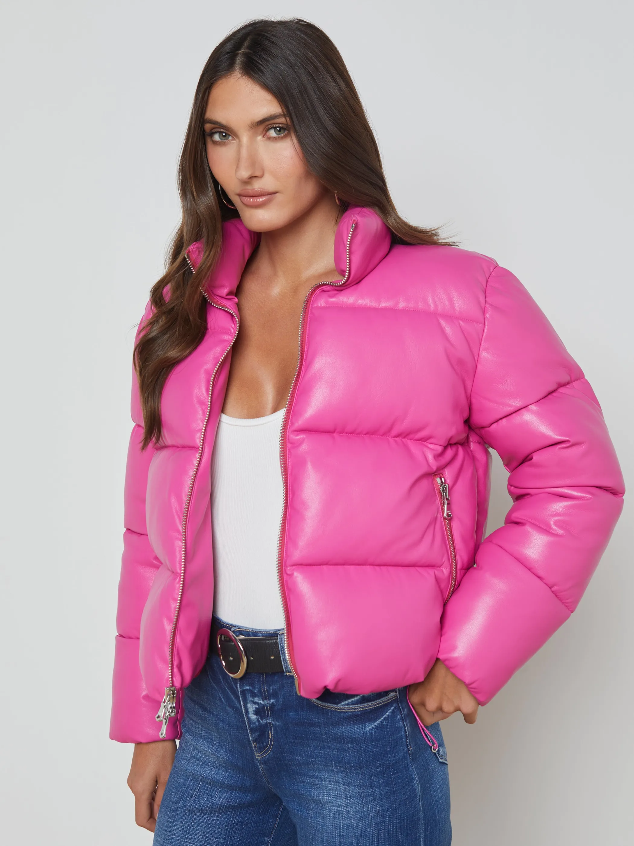 Outerwear | Blazers & Jackets*L'AGENCE LARSEN VEGAN LEATHER PUFFER JACKET DeepPink