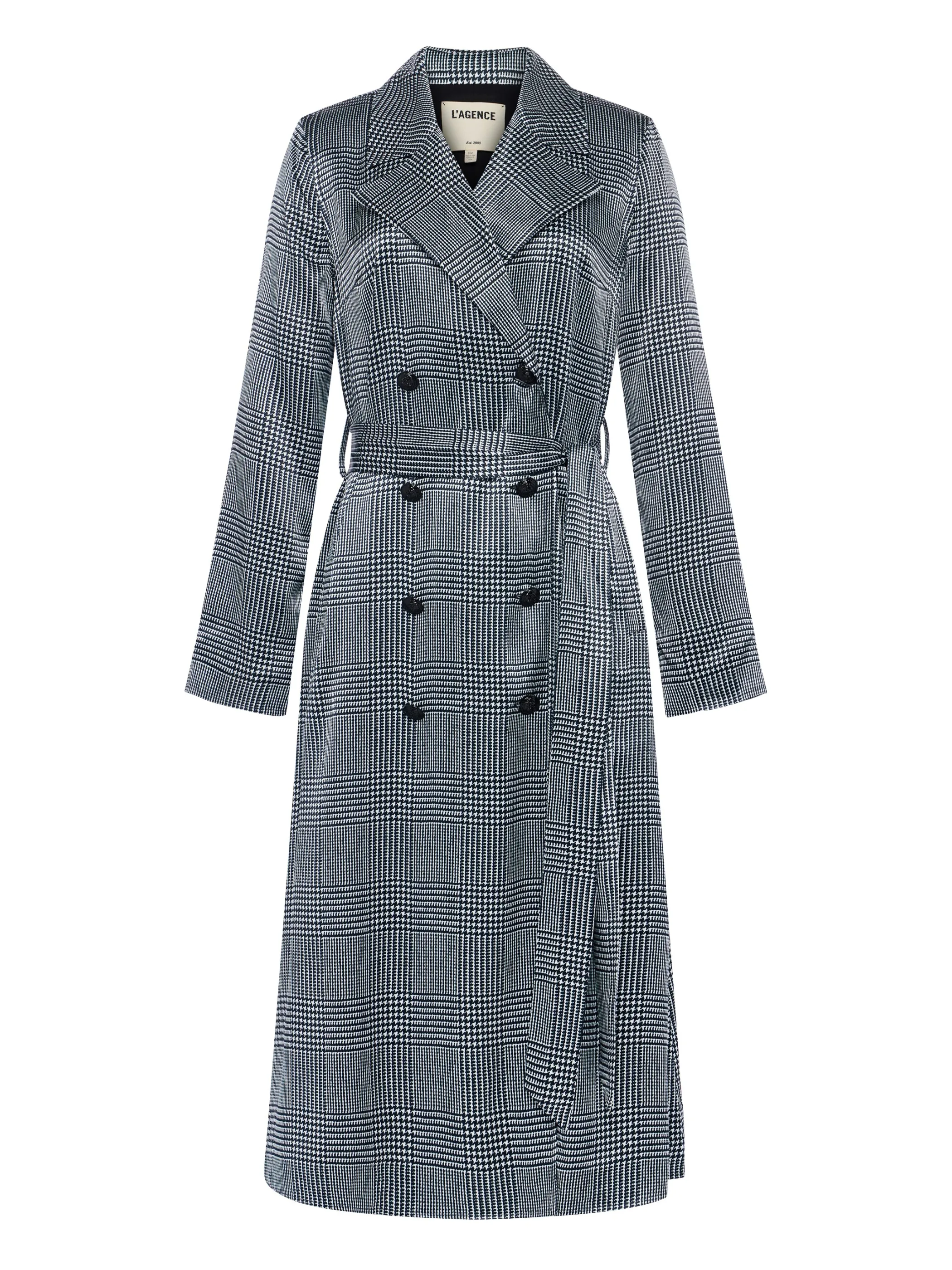 moda_satin_trench_coat_6.webp Matching Sets | Blazers & Jackets*L'AGENCE MODA SATIN TRENCH COAT White/BlackGlenPlaid
