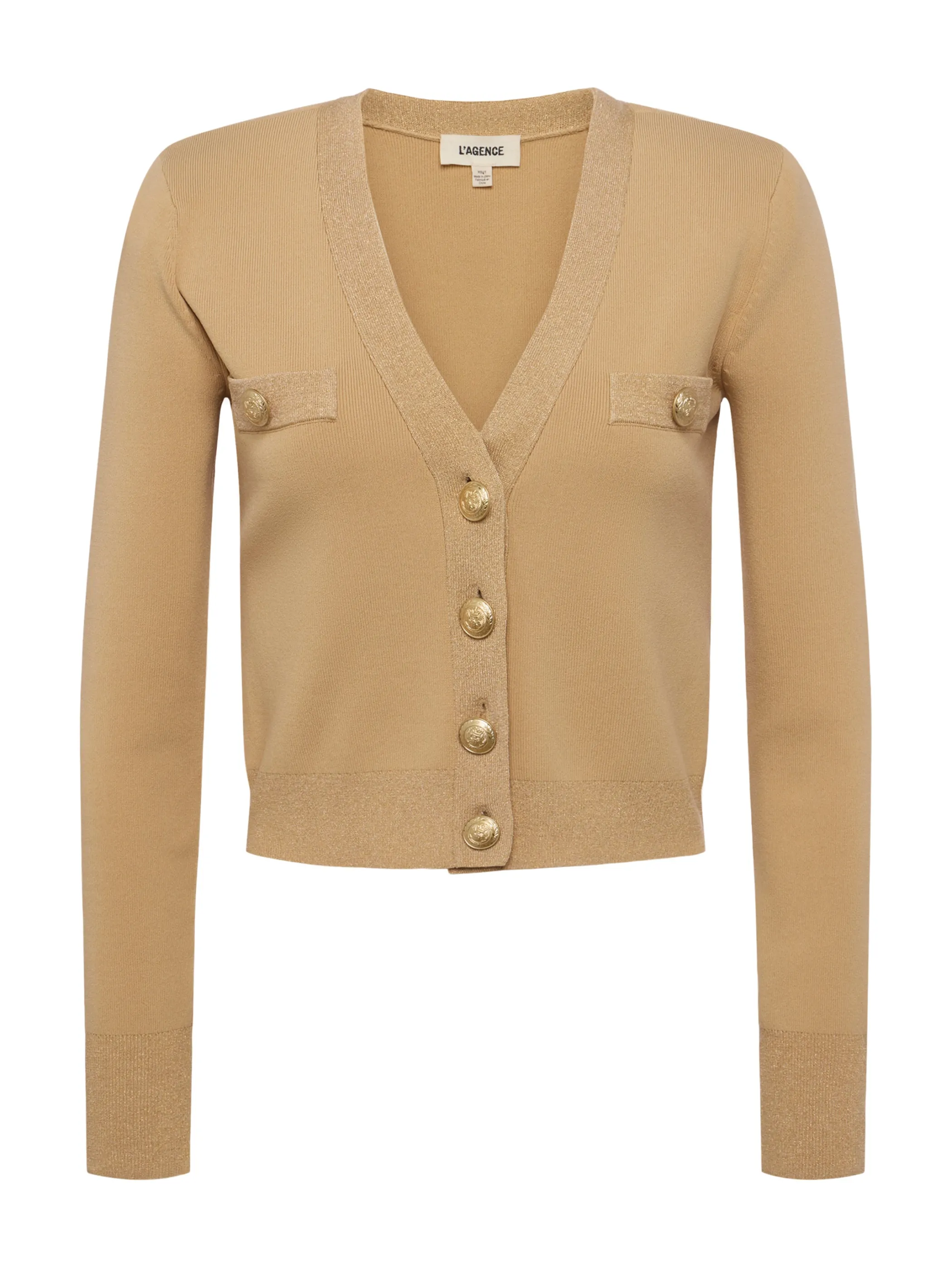 taya_vneck_cardigan_5.webp Blouses & Tops | Knitwear*L'AGENCE TAYA V-NECK CARDIGAN Latte/Gold