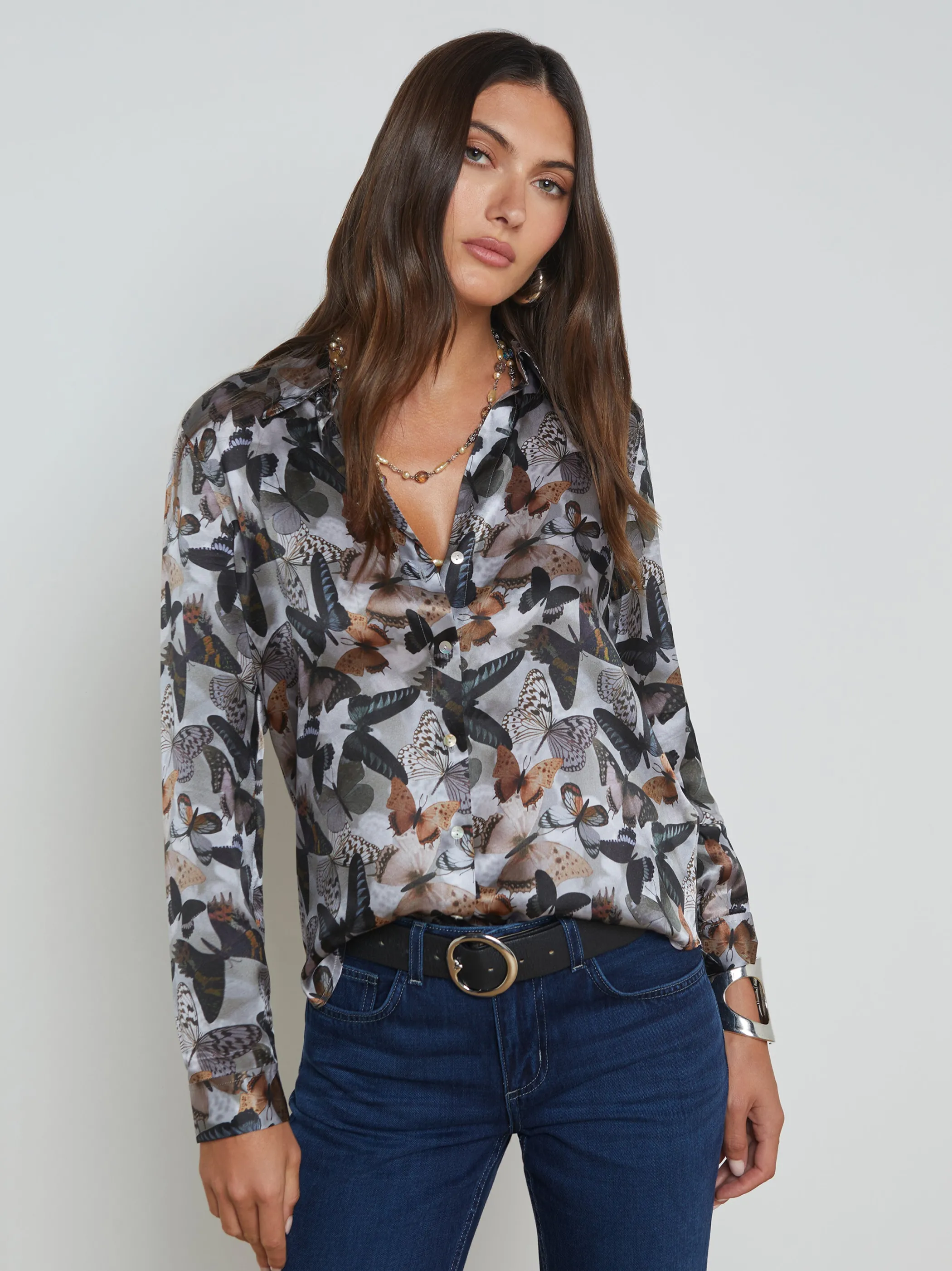 Blouses & Tops*L'AGENCE TYLER SILK BLOUSE MultiDarkButterfly